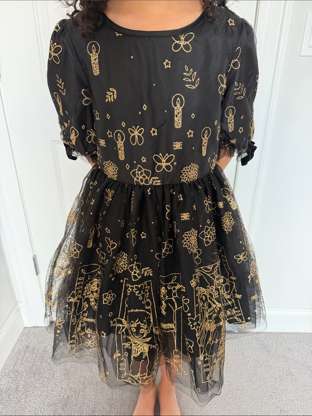 Disney Encanto Black and Gold Sparkle Tulle Party Dress